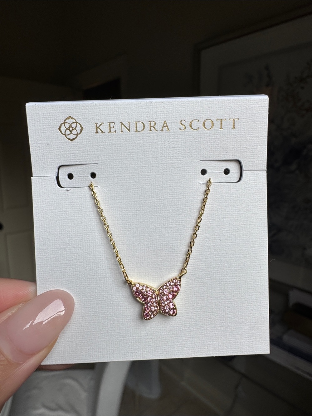 Kendra Scott Gold Butterfly Necklace with Pink Crystals